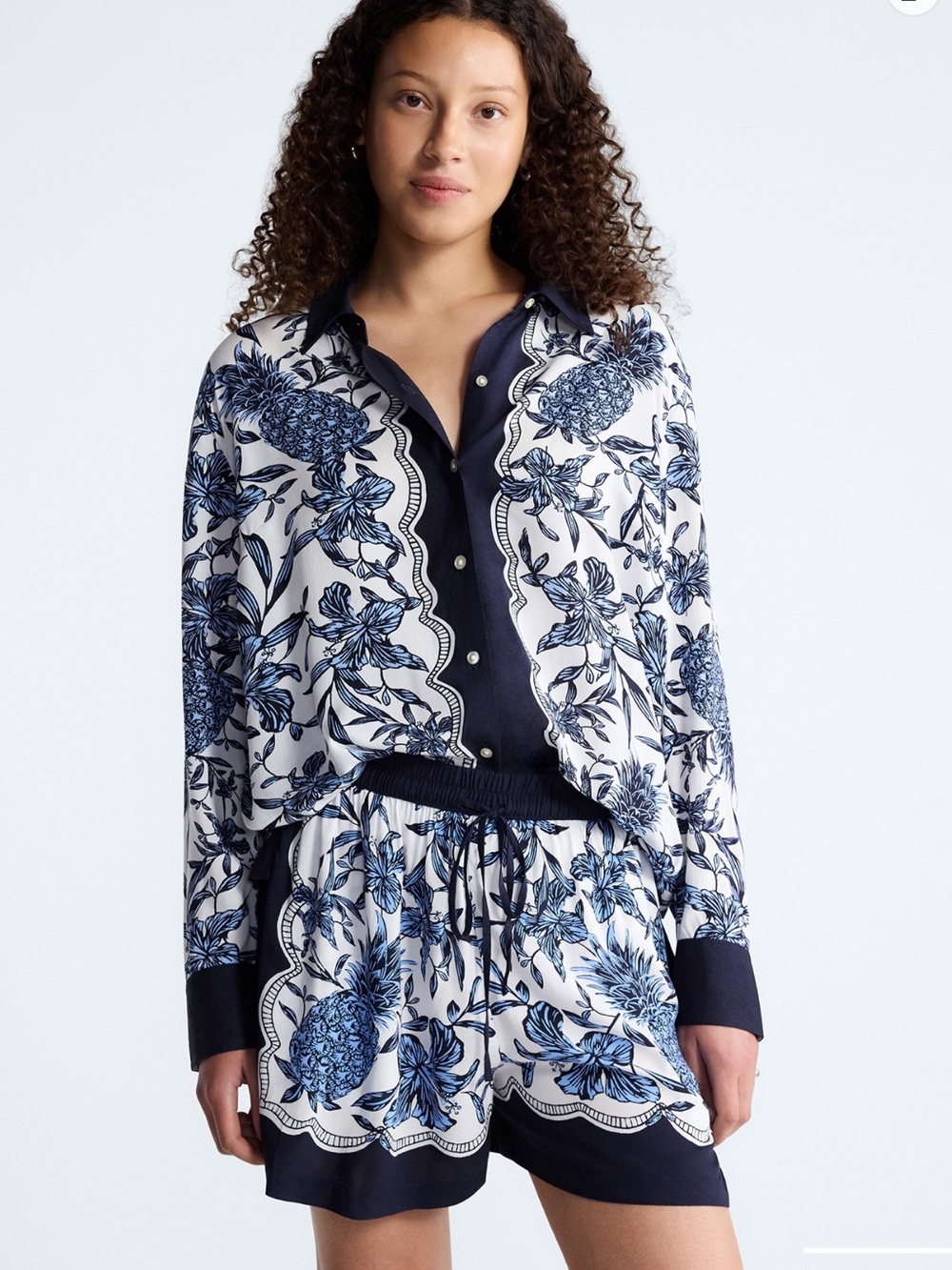 Free Assembly| Printed Long Sleeve Button Front Shirt